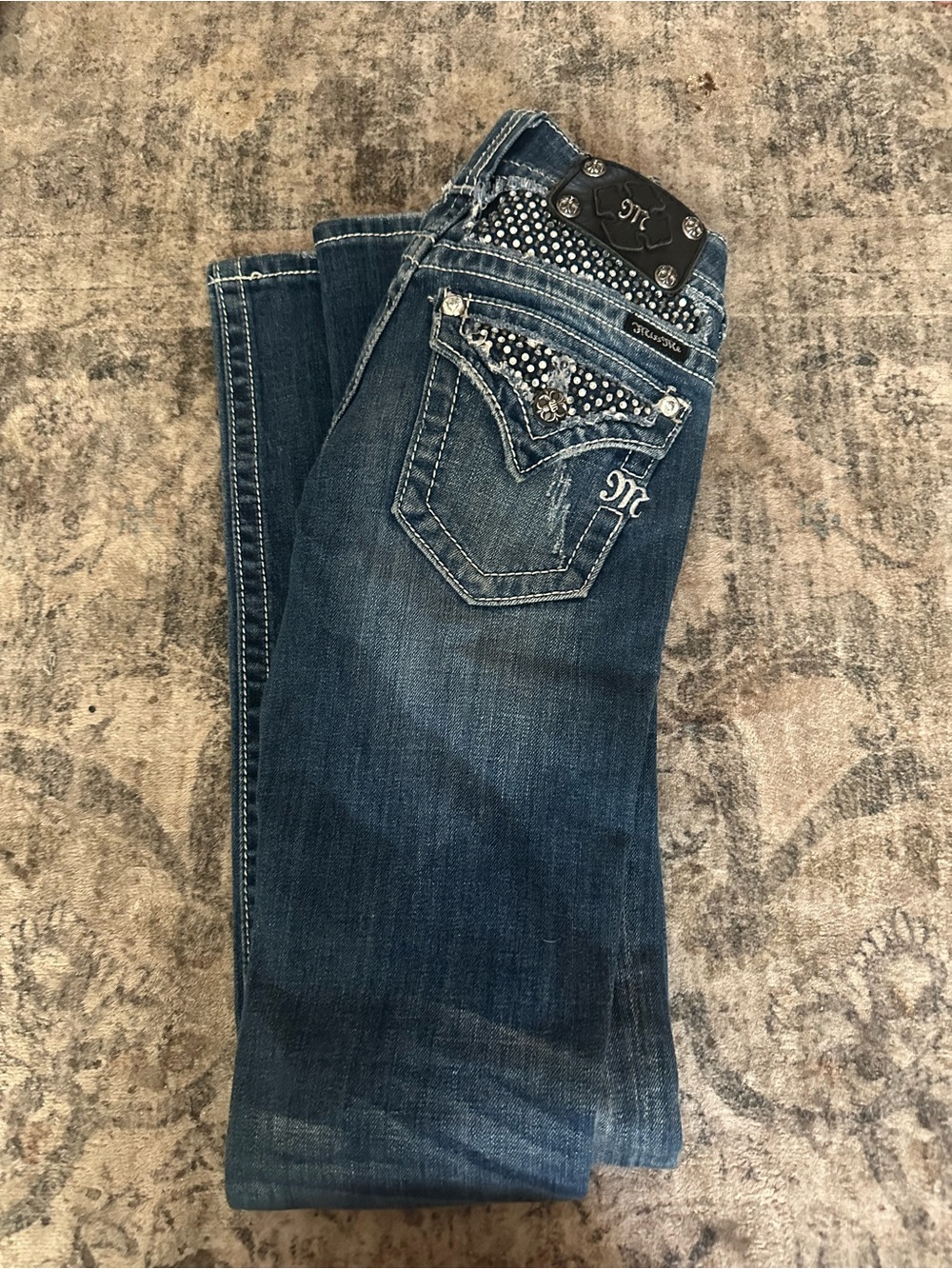 Miss Me Dark Blue Skinny Jeans with Studded Pocket